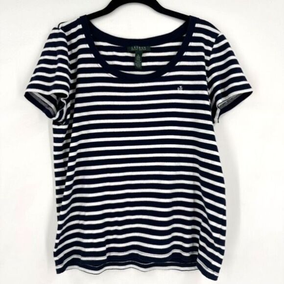 Ralph Lauren Womens Striped Short Sleeve Scoop Neck Top Blue White Size XL - Picture 1 of 8
